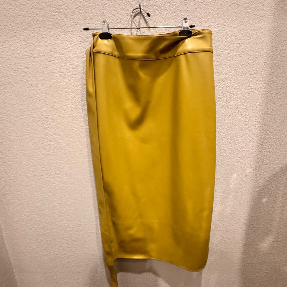 Never Fully Dressed Olive Faux Leather Wrap Midi Skirt - Picture 4 of 9